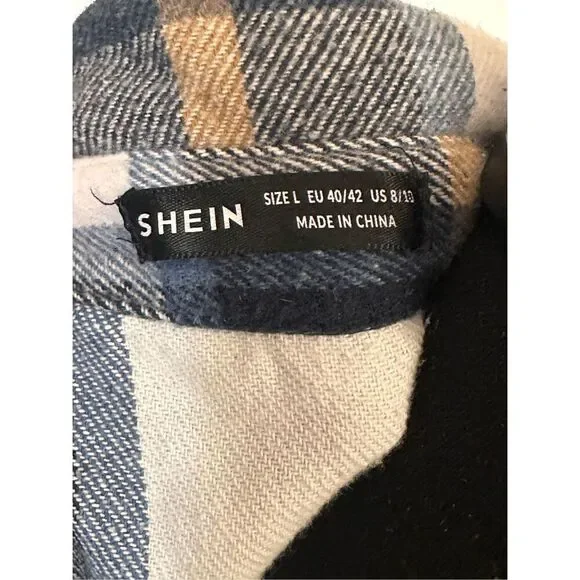 SHEIN LUNE Ladies' Plaid Oversized Peacoat Sz Large - Picture 3 of 7